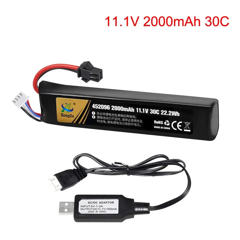 1x 11.1V 2000mAh 30C 3S SM2P Plug Lipo battery + USB for Electric Automatic Toys