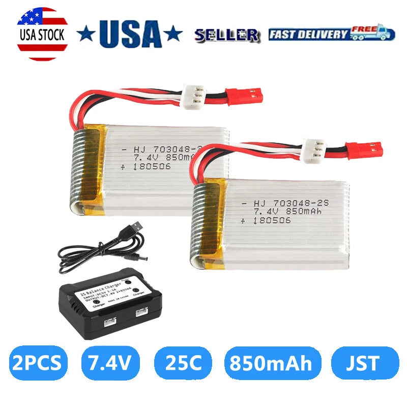 2x 7.4V 850mah Lipo Battery for UDI U829 Quadcopter RC Helicopter Forced Landing