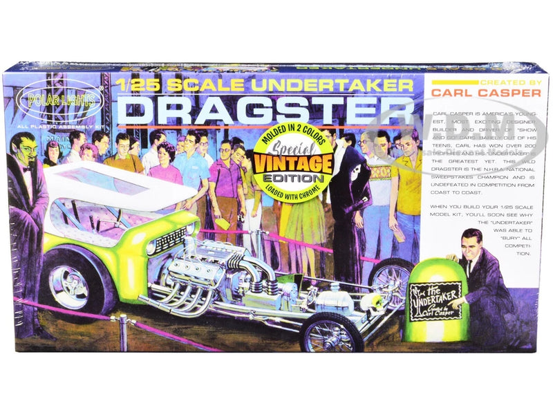 1/25 scale Undertaker Dragster model kit box by Polar Lights POL996, green car artwork