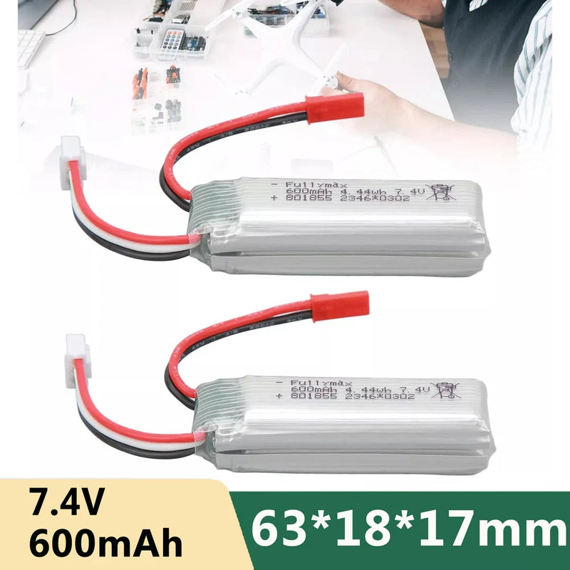 2PCS 7.4v 600mah Large Capacity RC Airplane Battery for WLtoys XK A280 JST plug Battery