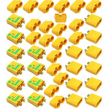 Yellow XT90 RC battery charger and XT90 connectors, multiple views
