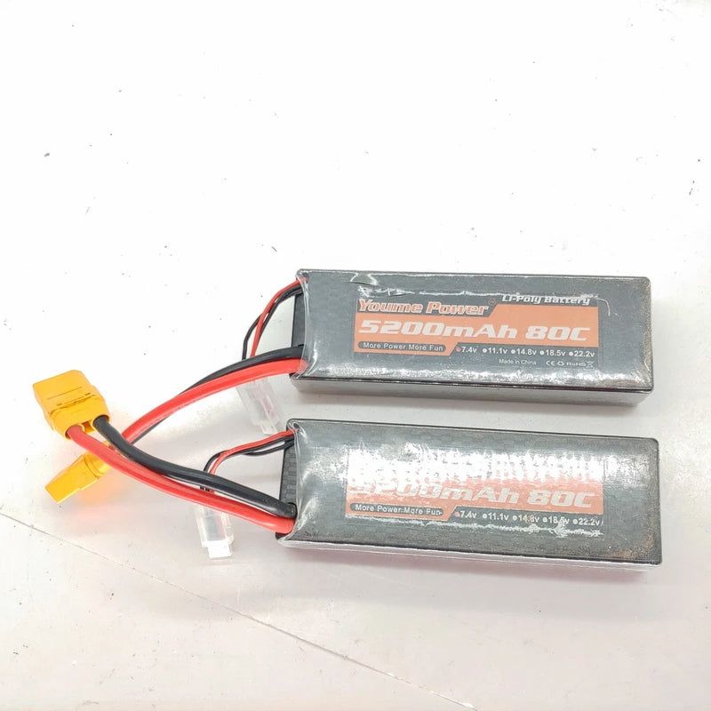 *2-PACK!* Youme Power 7.4v 2s 5200mah 80c Hard Case LiPo Battery w/ XT90 Plug Battery