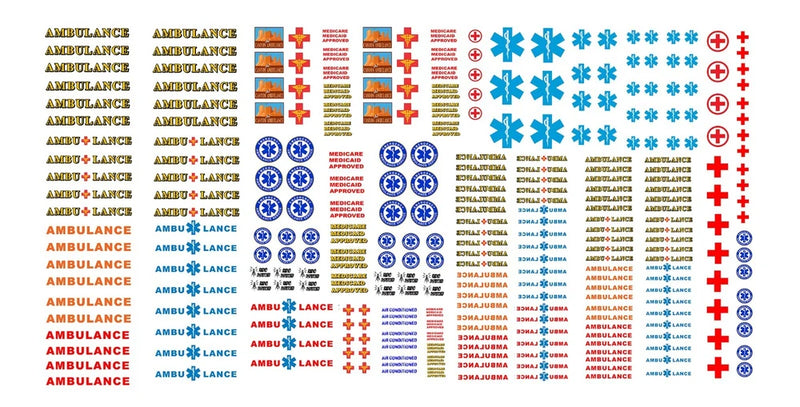1:64 scale model ambulance waterslide decals