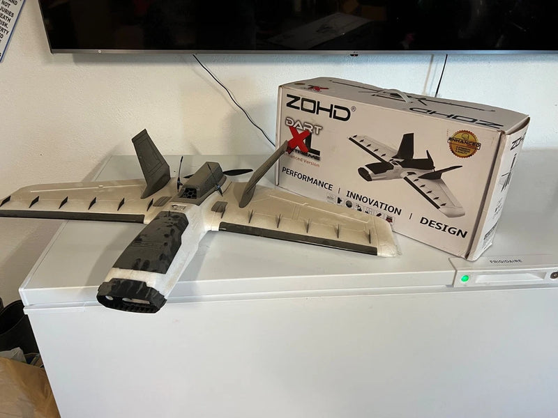 Zohd Dart XL Extreme drone in retail box with propeller and landing legs visible