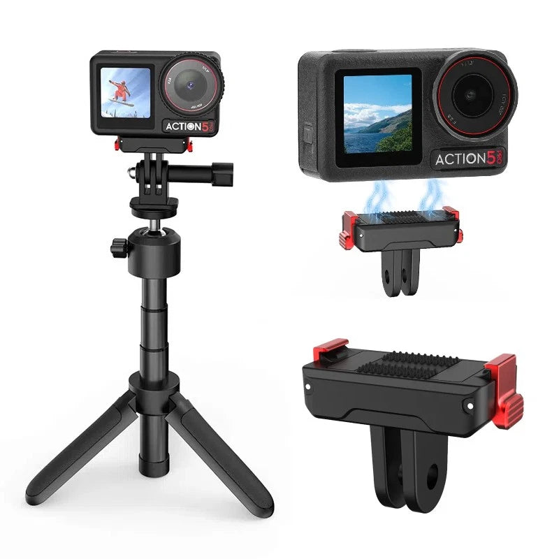 Black quick-release camera mount adapter with clamp and base for Action camera
