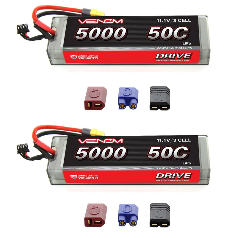 Venom 50C 3S 11.1V 5000mAh LiPo Hardcase Flat Pack Battery w/ UNI Plug x2 Packs Battery