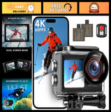 4K 60FPS Action Camera, 30MP, Front LCD, Touch Screen, 132FT Waterproof, EIS, Wi