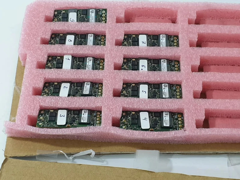 Delta E36SR DC-DC converter modules in foam tray, PCB boards with small capacitors