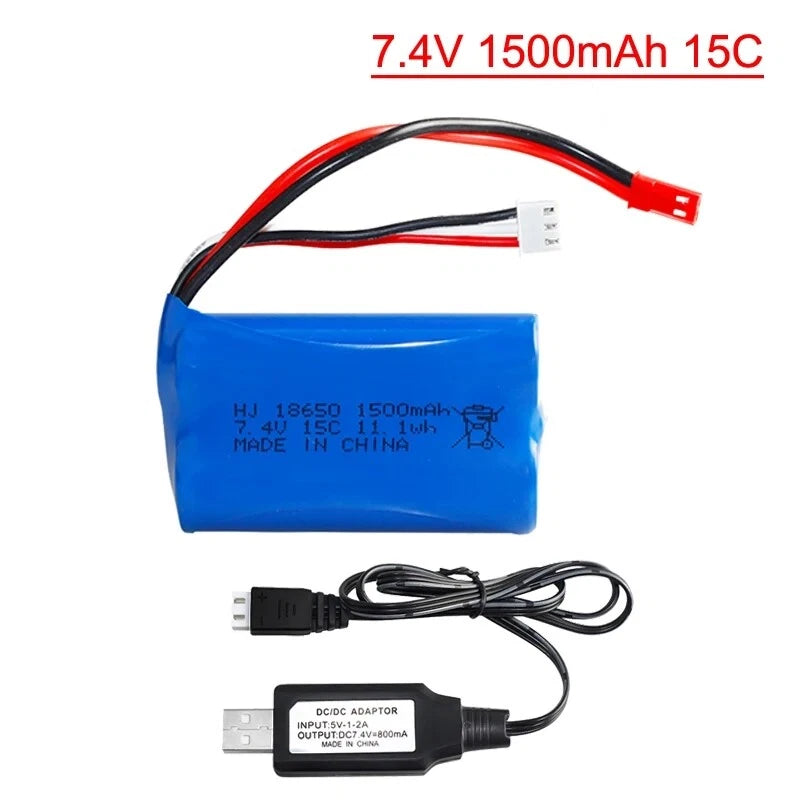 1PC Li-ion Battery 7.4V 1500mAh w/ JST Plug for RC Car Boat Helicopter MJX T10