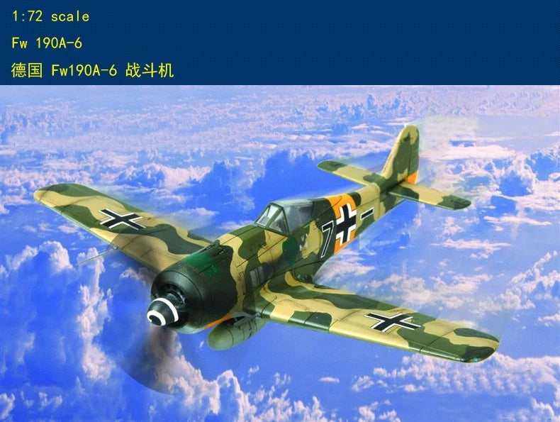 HobbyBOSS 1/72 German FW190A-6 fighter model kit: green camo plane with propeller