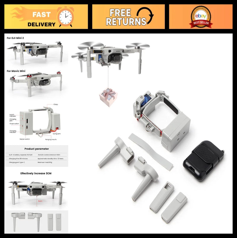 Mini Airdrop Payload Delivery Drone Device - Fishing Line Release & Rescue Suppl