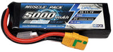 Black 3S 11.1V 5000mAh LiPo battery pack with XT90 connector and red/black leads