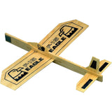 Balsa wood glider plane with Eagle logo and black-striped tail fins
