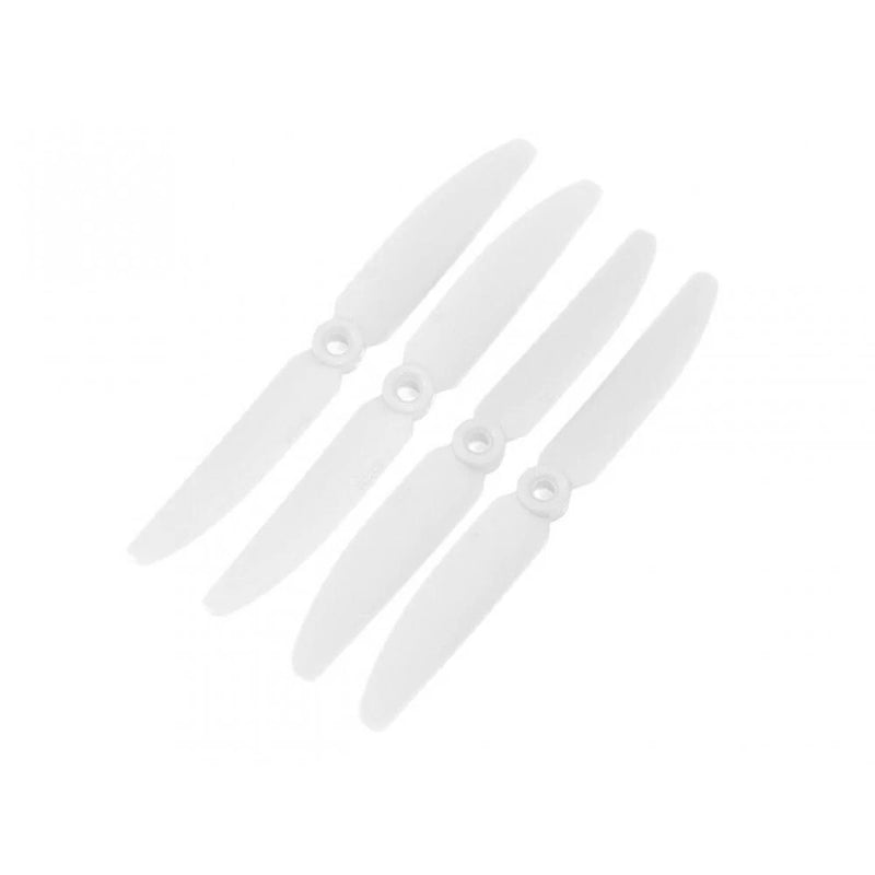 Set of four white quadcopter propeller blades with circular hubs