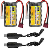 2PCS 7.4V 2S 1100mAh 30C Lipo Battery T Plug with USB Charger for 18859 18858