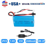 7.4V 1500mAh Li-ion Battery Pack SM Plug +USB Charger For RC Car Boat Truck Toy