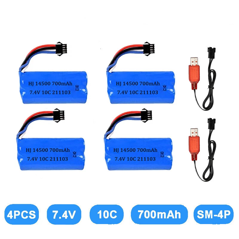 4¡Á7.4V 700mAh SM-4P Plug with USB Charger Li-ion Battery for RC Car Boat Truck