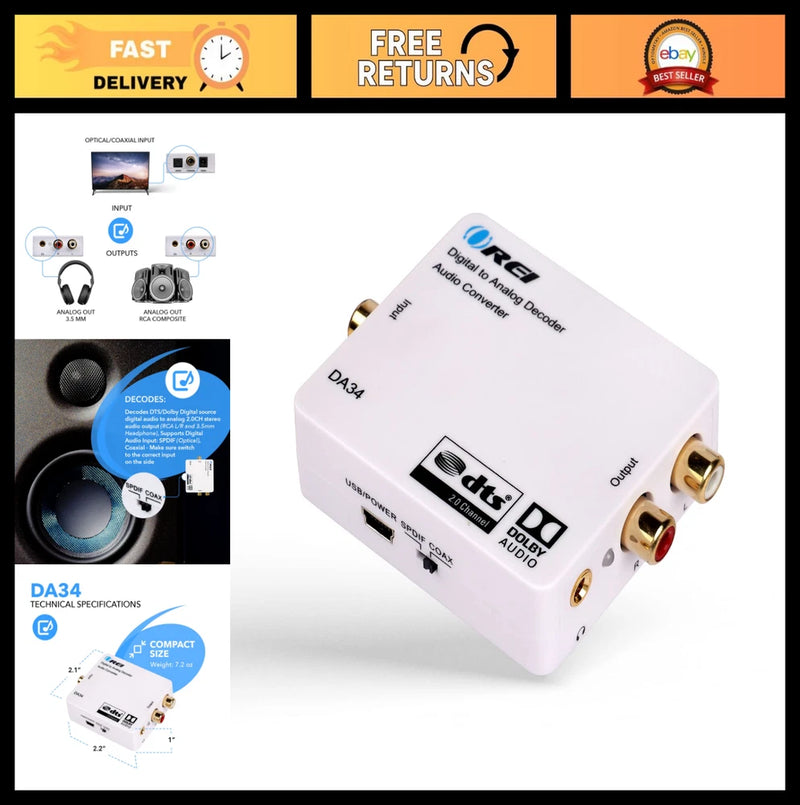 Digital to Analog Audio Decoder, Convert Dolby Digital SPDIF/Coaxial 5.1 to RCA/