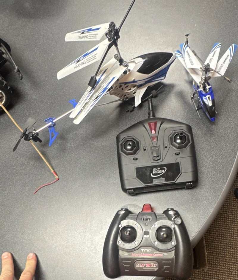 Sky Rider 2x Micro RC Helicopters w/ 2 Controllers 3CH Electric Flybar RTR