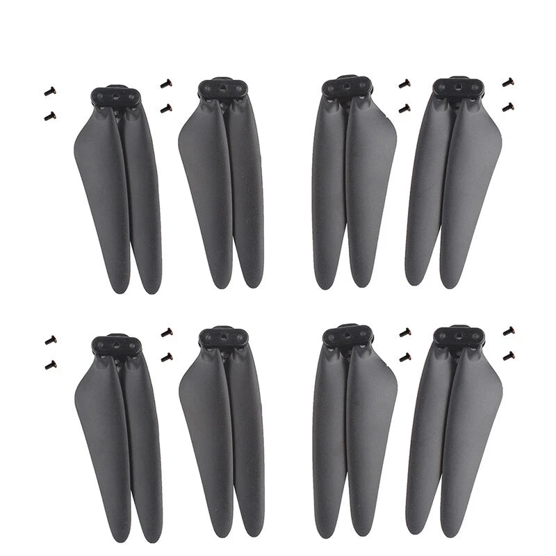 Drone propeller blades set with four gray blades and black hubs