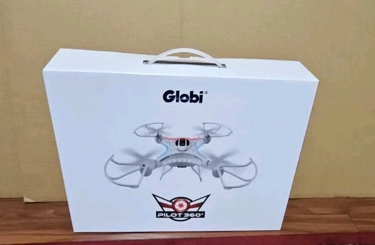 Acrobatic camera drone retail box with Globi branding and drone illustration
