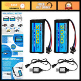 2PCS 7.4V 2000mAh 15C Lipo Battery & USB Cable for RC Cars, Trucks & Toys