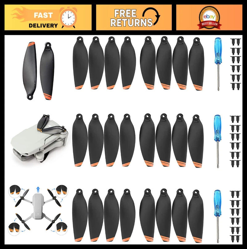 24 Pcs Low-Noise Quick-Release Propellers for Mavic Mini 2/SE/4K Drone - Orange