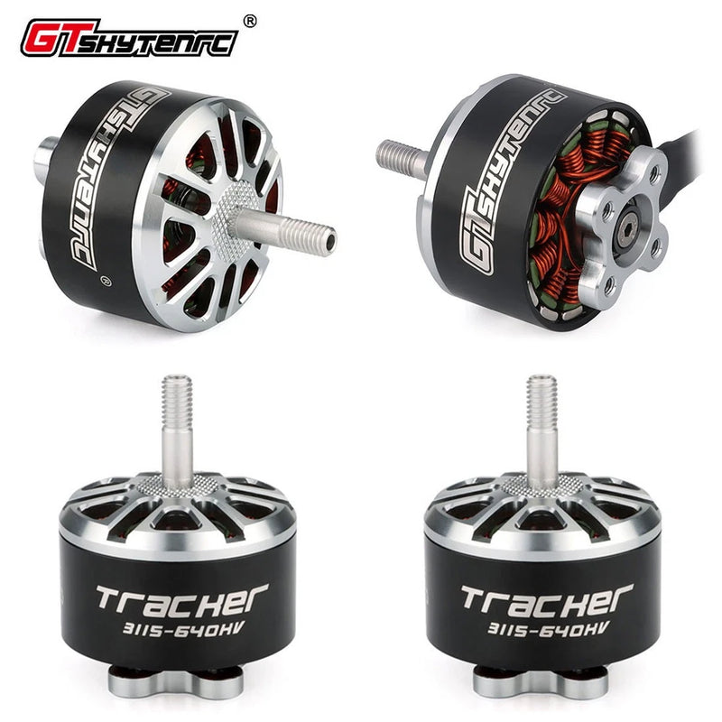 RC brushless motors with black housing, silver cooling ring, threaded shaft