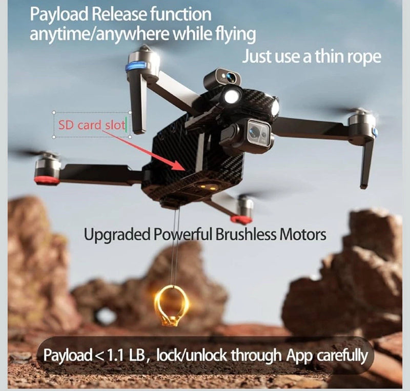 Carbon fiber drone body with camera mount and four propeller arms