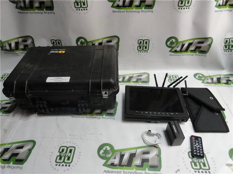 Drone monitor with touchscreen, antennas, hard case, and remote control