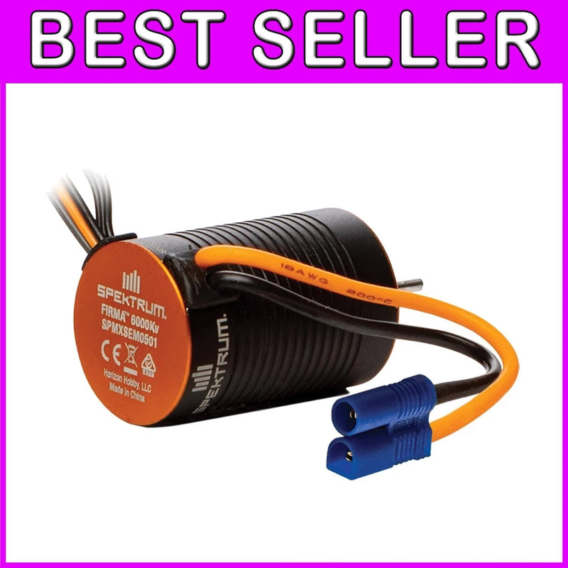 Brushless motor upgrade with orange wires and blue connector, black cylindrical body