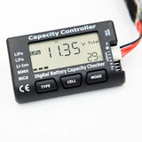 Digital battery capacity checker with LCD display and MODE, TYPE, CELL buttons