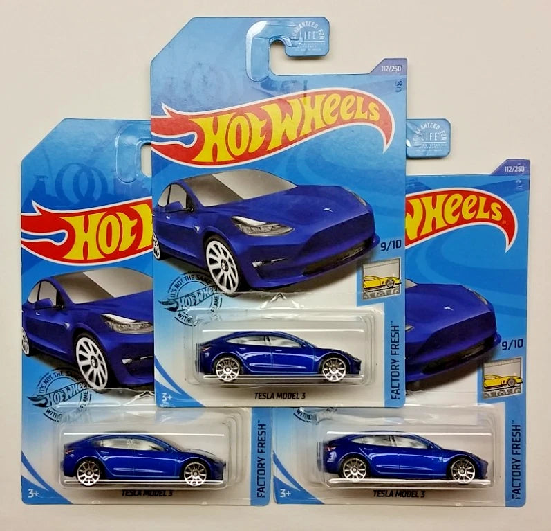 Lot of 3  Hot Wheels Tesla Cars   Model 3 Blue