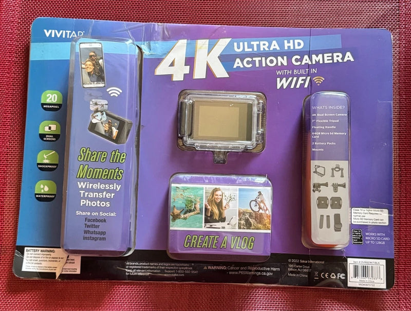Vivitar 4K Ultra HD Action Camera Kit with Built-in WiFi NEW SEALED