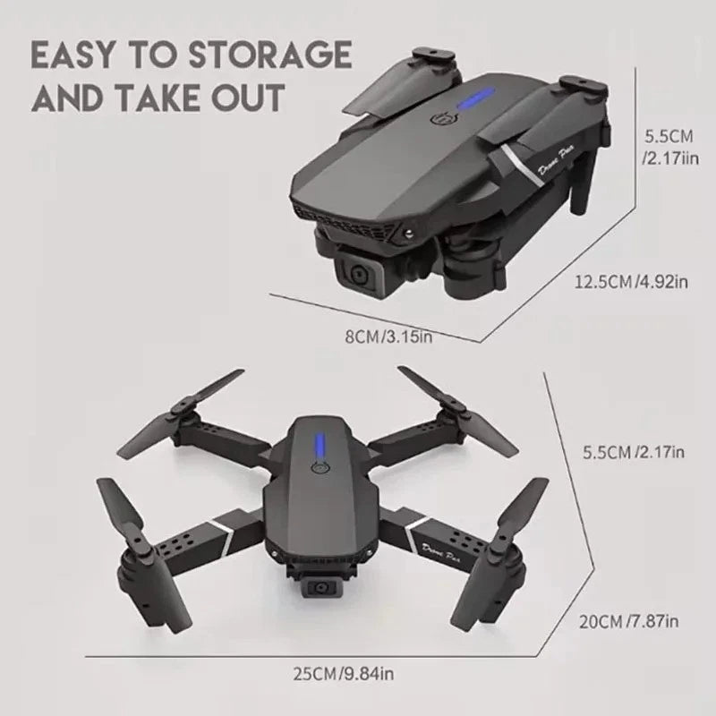 Foldable gray RC drone with 4 propellers and built-in camera, Wi-Fi control.