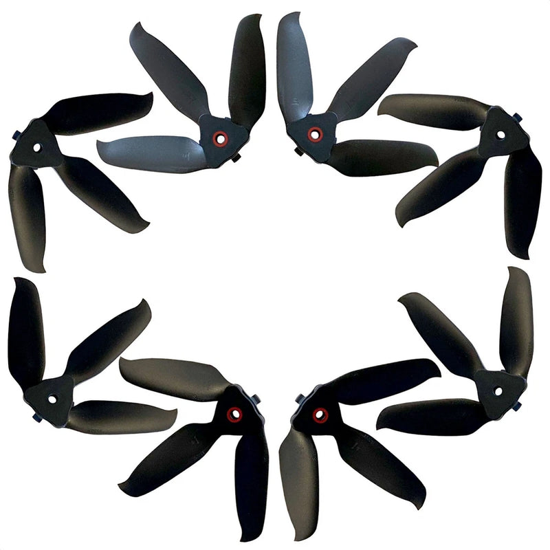 Set of 8 folding drone propellers, black blades with red hub centers