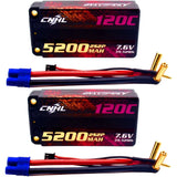 Two 7.6V 5200mAh LiPo battery packs with EC3 connectors and red/black leads