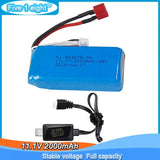 Blue LiPo RC battery pack with red/black leads and T plug connector, 11.1V 2000mAh 25C