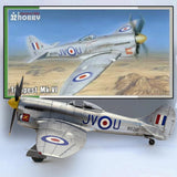 1/32 Hawker Tempest Mk.VI model kit, silver jet with blue roundels and red stripe tail