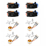 Brushless multicopter kit with ESCs, motor, wiring, propeller mounts, and screws