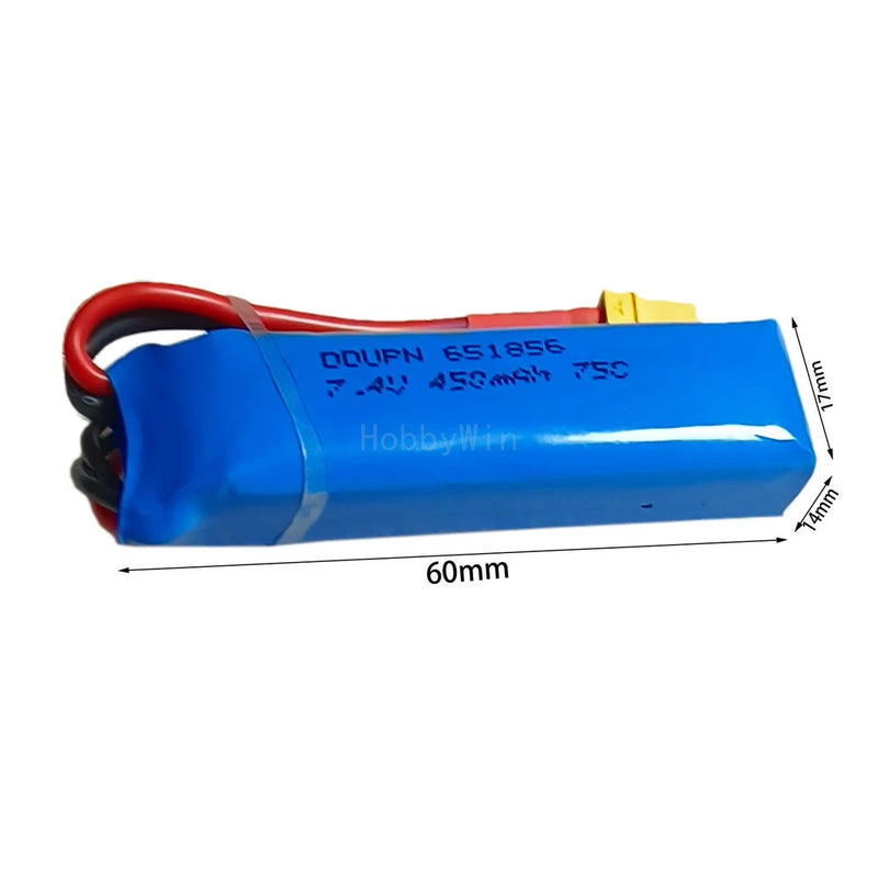 7.4V 2S 450mAh 75C LiPO Battery XT30 Plug for RC Plane Heli Quad Copter Drone