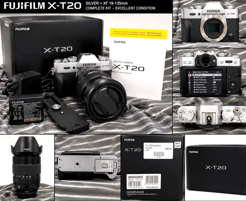 Fujifilm X-T20 Silver & XF 18-135mm OIS WR Kit + Grip Hood +Extras Complete Set