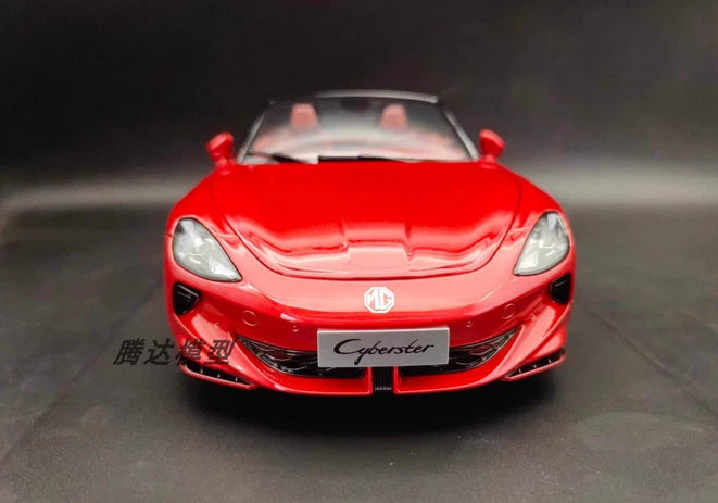 Red Cyberster 1/18 scale car model with front grille and headlights