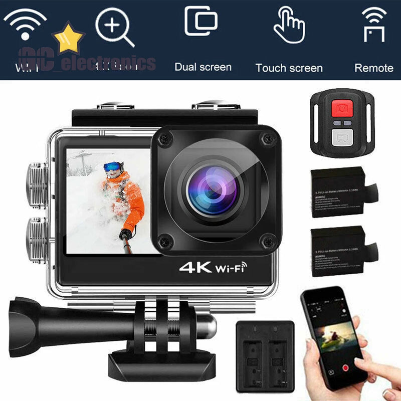 WIFI 4K Dual Screen 1080P Action Camera Camcorder Remote + Extra Battery A3GS