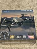 Four-axis aerial drone retail box with gray drone illustration and HD Ultra