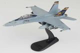 Gray 1/72 F/A-18F Super Hornet aircraft model on black display base