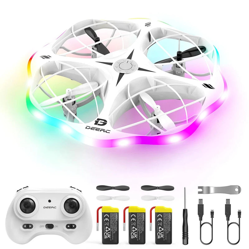 Mini toy drone with colorful LED lights, remote controller and 3 batteries set