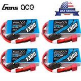 4X GensAce G-Tech 1300mAh 45C 7.4V 2S Lipo Battery T plug For RC Glider 3D Plane