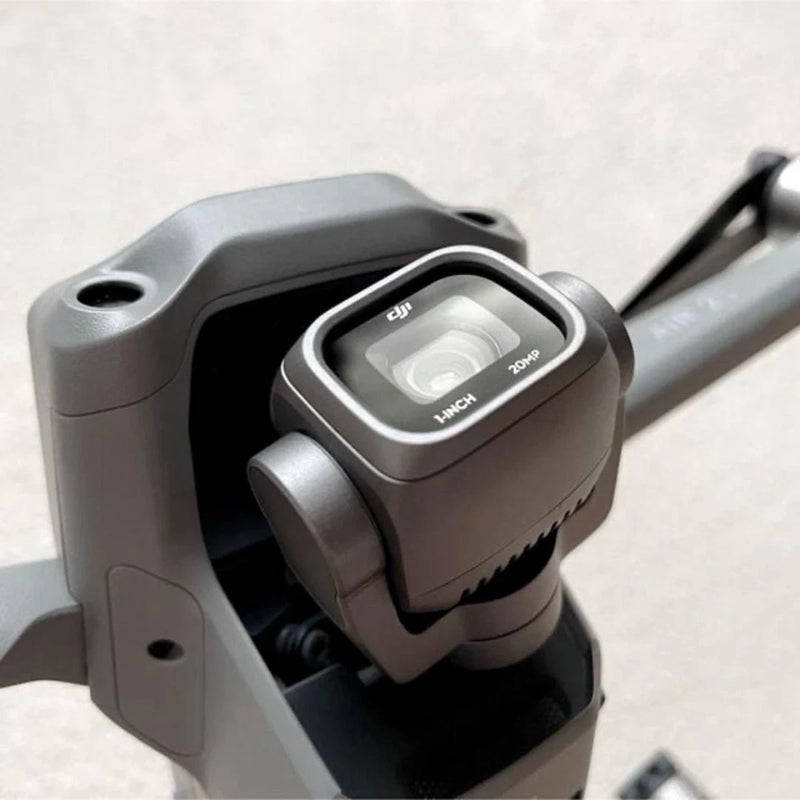 Grey drone camera gimbal with screen and dual ports
