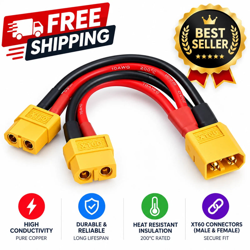 XT60 Parallel Battery Connector 14AWG Cable XT60 Y Splitter 1 Male to 2 Female Battery